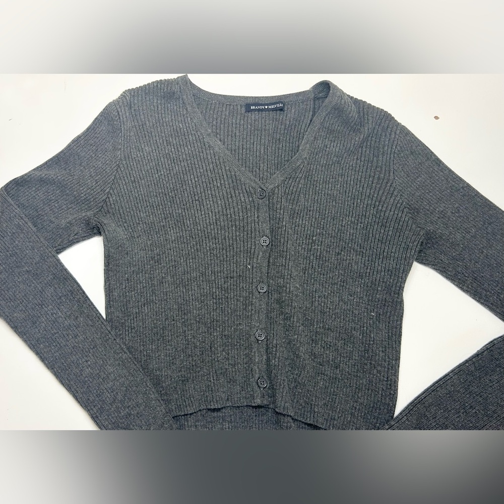 Brandy Melville Gray Ribbed Knit Cardigan